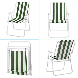 Sedia da Spiaggia Pieghevole Verde e Bianca a Righe con Braccioli in Tessuto 53x54x73 Cm per Uso Esterno - Product Image 3