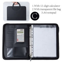 Diseño clásico A4 Bolsa para documentos Oficina Logotipo personalizado Carpeta de archivos de cuero PU Portafolio multifunción de negocios negro portátil