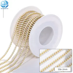 Rantai Cangkir Kristal Emas Pangkas Rantai, Perhiasan Rantai Berlian Imitasi Logam untuk Garmen