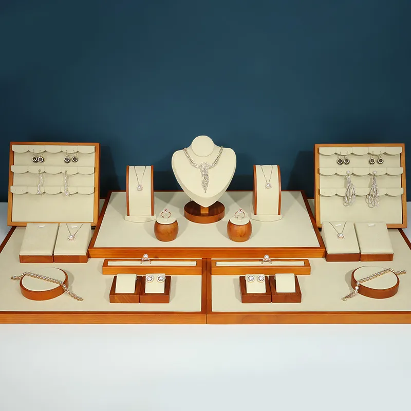Anillo y pendientes de madera de alta calidad, collar, pulsera, expositor de joyería de lujo, conjunto de exhibición, 2022