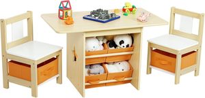 Ensemble de bureau et chaises pour enfants (y compris 2 chaises) Ensemble de bureau pour enfants en bois avec 6 boîtes de rangement Meubles pour enfants - Product Image 2