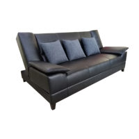 Kommerzielles Nordisches Schwarzes Gäste-Wartezimmer-Sofa, Breites 3-Sitzer-Sofa aus PU-Leder mit Holzrahmen für Hotel, Villa und Wohnzimmer