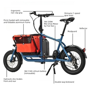 Vélo cargo électrique 36V 250W avec moteur roue arrière, frein à disque, vélo cargo électrique à pneus larges, vélos cargo <span class=keywords><strong>Long</strong></span> <span class=keywords><strong>John</strong></span> pour pique-nique - Product Image 3