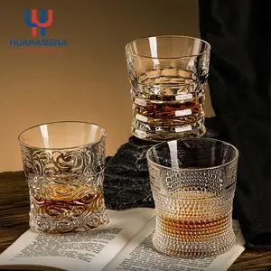 Huahang 300ml Custom Lead Free Crystal Whiskey Embossed Glasses for Bar Party