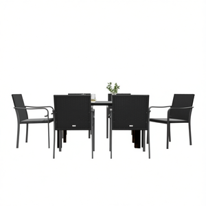 Dark <b>Grey</b> Garden Dining Set 6 Seater Rattan Metal <b>Frame</b> Weather Resistant Outdoor Furniture Contemporary Design - Product Image 1