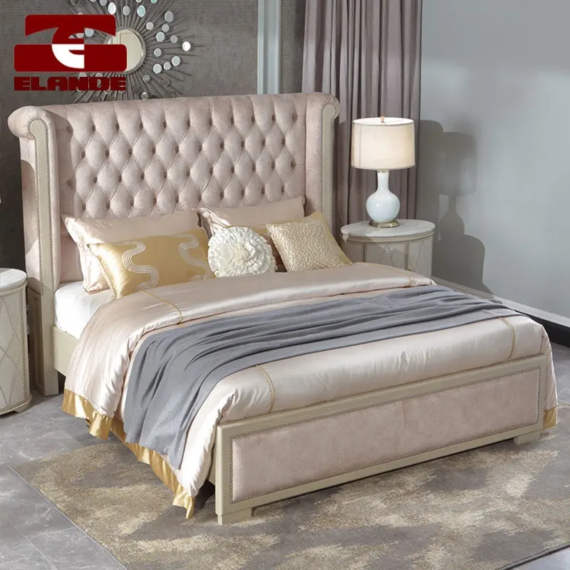 प्रकाश की लकड़ी बिस्तर आधुनिक minimalist लक्जरी कपड़े असबाबवाला बिस्तर डबल अमेरिकी उच्च अंत बेडरूम फर्नीचर