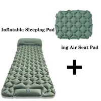 Matelas pneumatique individuel à gonflage rapide en nylon pour l'extérieur avec pompe à pied et coussin gonflé pour le camping, la randonnée et les pique-niques