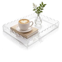 Plateau en acrylique transparent personnalisé en gros avec poignée, plateau de service rectangulaire en plastique transparent pour fruits, gâteaux, hôtels, buffets
