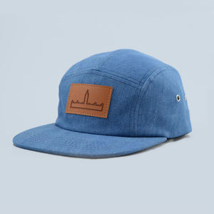Parche de cuero personalizado 5 paneles 5 cinco paneles Denim Camp Camping <span class=keywords><strong>Camper</strong></span> Hat Cap con correa de cuero espalda Logotipo de cuero - Product Image 3