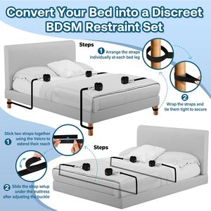 Çiftler için Ayarlanabilir Yatak Kayışları ve Boyundan Bilekten Bağlama Aparatlı Seks Köleliği Kısıtlamaları BDSM Seti - Product Image 2
