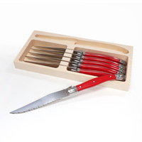 Ensemble de 6 couteaux à steak très vendus, avec support en plastique multicolore, lames en acier inoxydable ergonomiques et élégantes, métalliques et ambidextres