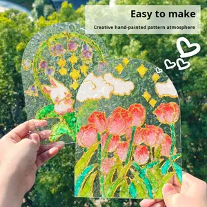 لوحة زجاجية حديثة يدوية الصنع بتأثير تموجات الماء مع إضاءة، مجموعة مواد الرسم الأكريليك الصغيرة - Product Image 4