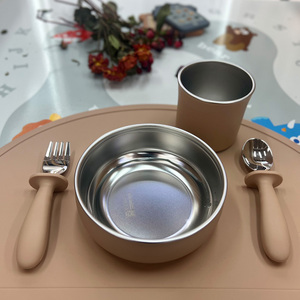 8 "in Silicone in acciaio inox piatto ciotola cucchiaio forchetta in Silicone di aspirazione per bambini stoviglie per bambini - Product Image 4