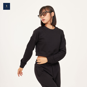 Ensemble de vêtements pour femmes Sweat-shirt court et pantalons longs Impression de logo personnalisable Coton tricoté Polyester Meilleure qualité - Product Image 4