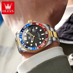 OLEVS 3610 Orologio da <span class=keywords><strong>Uomo</strong></span> Originale con Motivo a Onde, Ghiera Bicolore, Sportivo, Impermeabile, Stile GMT, Casual Business, Orologio alla Moda, Regalo - Product Image 4