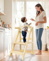 Tabouret d'apprentissage pliable en bois moderne pour tout-petits avec 3 hauteurs réglables pour les comptoirs de la cuisine et de la salle de bain à la maison