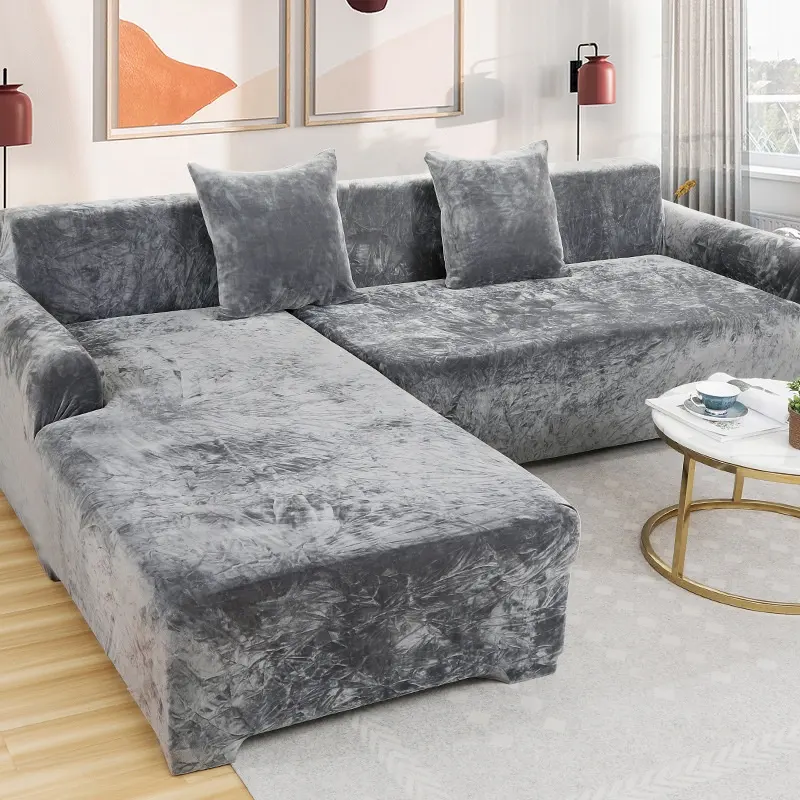Velvet Plush Thicken Sofa Covers For Living Room L Shaped Corner Elastic Slipcover Sectional Stretch Couch Covers With Armrest