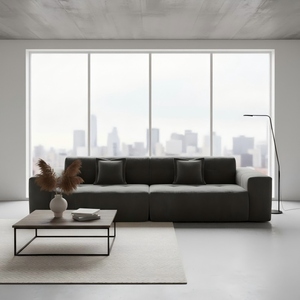 Sofá Recto de 3 Plazas, 300x100x70cm, Sofá de Pana Gris Oscuro con Rayas Anchas para Sala de Estar, Respaldo Acolchado para Apartamento - Product Image 1