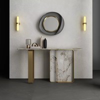 Table console moderne de luxe avec plateau en pierre frittée et structure en métal pour entrée, couloir, salon