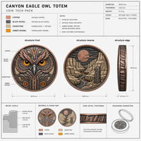 Pièce de monnaie commémorative 3D personnalisée en relief, motif Aigle Hibou Totem, finition antique, pièce de défi, cadeau souvenir, vente en gros, usine OEM ODM