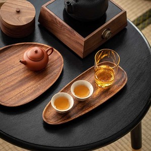 Irregular Walnut Wood <b>Tray</b> Oval Serving Plate For Fruit <b>Snacks</b> Coffee Tea Hotel Use Solid Color Design - Product Image 3