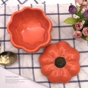Cuenco de cerámica con forma de calabaza para cocina, recipiente con tapa, utensilio de cocina, tazón para sopa y guiso, recipiente para huevos al vapor - Product Image 5