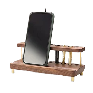 Creative Modern Double Tier Wooden Office Organizer Pen Cup Pencil <b>Holder</b> <b>Desk</b> School Storage iPad Mobile <b>Phone</b> Stand Tabletop - Product Image 1