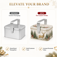 Boîte en métal de Noël portable à coins arrondis avec poignée, pour cadeaux, biscuits, bonbons, petites friandises de Noël, emballage cadeau