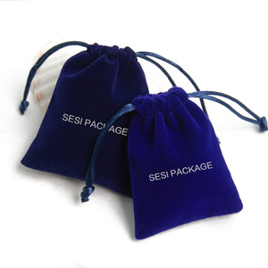 Sasi-Bolsa de terciopelo azul personalizada para joyería, bolso para pulsera, collar, terciopelo, cordón - Product Image 1