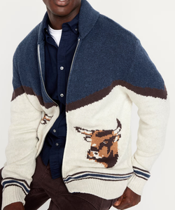 Cardigan da Uomo con Collo a Scialle e Zip, Motivo Toro Occidentale, <span class=keywords><strong>Maglia</strong></span> Calda Invernale - Product Image 3