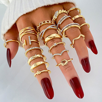 Ensemble de bijoux pour femmes tendance, 20 pièces, vente chaude, style punk, bagues en or, croix géométrique, strass, bagues empilables pour cadeau
