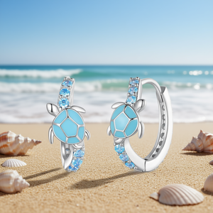 Orecchini a Cerchio Tartaruga in Oro Bianco E4154 con Cristalli e Strass, Montatura a Canale, da Donna, Carini per l'Uso Quotidiano - Product Image 2