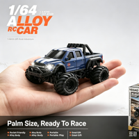 Camion tout-terrain miniature en alliage DWI DOWELLIN 1/64 avec carte, voiture télécommandée 2,4 GHz avec lumières LED pour enfants