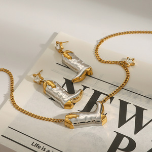 Conjunto de Collar y Pendientes de Bota Vaquera Yueli, Acero Inoxidable, Dorado y Plateado, Joyería para Fiesta, Accesorio de Moda - Product Image 4