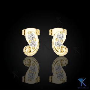 Lab Grown Diamond Abstract Swirl <b>Stud</b> Earrings 14K 18K Solid Gold 2 Stone Paisley Fine Women Jewelry Modern Anniversary Gift - Product Image 1