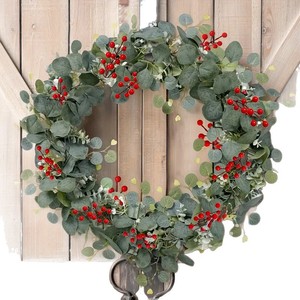 Corona de eucalipto artificial fácil de conseguir con bayas rojas de 200 cm, decoración para bodas, para puerta o ventana. - Product Image 5