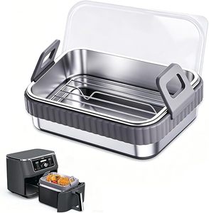 Revestimiento Interior de Acero Inoxidable para Freidora de Aire con Soporte y Tapa de Silicona Desmontables, Compatible con Ninja, Cosori, <span class=keywords><strong>Philips</strong></span>, Reutilizable para Horno - Product Image 1