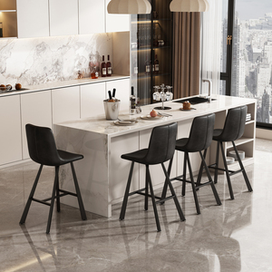 Modern Black Faux Leather Bar <b>Stool</b> with Ergonomic Backrest Footrest-Sturdy Metal Frame Counter Height Seating for Hotel <b>Dining</b> - Product Image 3