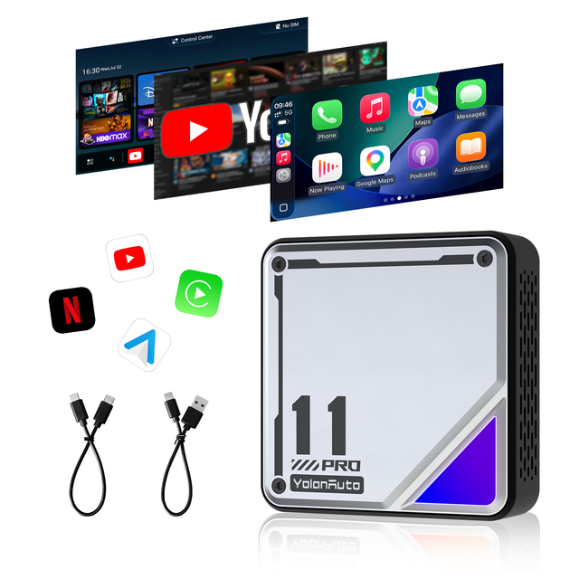 Factory Price YolanAuto CarPlay Streaming Box Adapter Mirror Link Wireless Android Auto Google Play Store Apps Pro HD 4G SIM GPS