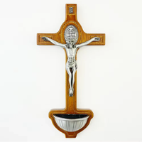 Croix d'eau bénite catholique, crucifix en bois et alliage, décoration murale, cadeau religieux