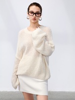 Pull en cachemire pur à 100 %, tricot gaufré, anti-plis, minimaliste, pour femme, col rond, épaules tombantes, poignets et ourlet côtelés, doux et chaud pour l'hiver