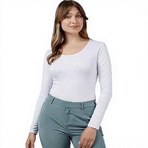 Camiseta de Yoga para Mujer, Blanca, Manga Larga, Cuello Redondo, Sólida, Transpirable, de Spandex y Algodón, Corte Regular - Product Image 1