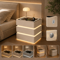 Table de chevet intelligente à 3 tiroirs en bois massif avec pierre frittée, charge sans fil 15W, verrouillage par empreinte digitale, éclairage LED, meuble de salon