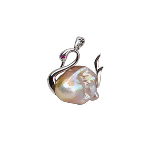 Pendentif baroque en argent S925 fait à la main Wenchi, forme spéciale, base creuse, double face, grosse perle de cygne, 1444, collier DIY - Product Image 5