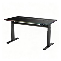 Bureau de jeu réglable en hauteur à double moteur de qualité professionnelle avec boîte à câbles escamotable et éclairage RGB