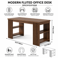 Escritorio Grande de Madera para Computadora con Estanterías Dobles Laterales, Estación de Trabajo con Acabado de Madera y Base de Listones Verticales para Oficina en Casa Familiar