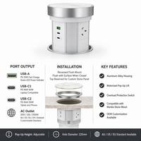Prise de bureau escamotable pneumatique avec plateau en marbre, chargeur rapide USB-C PD 65W, prise de courant dissimulée à levage automatique pour mobilier de bureau
