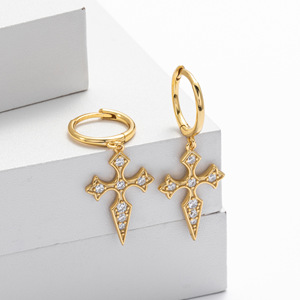 Pendientes de plata de ley 925 para mujer, pendientes de aro con circonita en forma de cruz, estilo vintage, joyería religiosa de Hip Hop, regalo para damas - Product Image 6