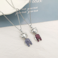 Collier unisexe en argent sterling 925 certifié avec pendentif ours adorable, cristaux colorés incrustés, chaîne tendance, plaqué rhodium