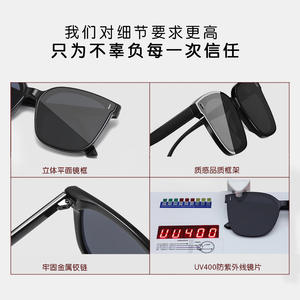 Lunettes de soleil Gm unisexes, monture en PC, verres en résine, protection UV400, type 3, pare-soleil, couleur noire, emballage en boîte, origine Taizhou - Product Image 5